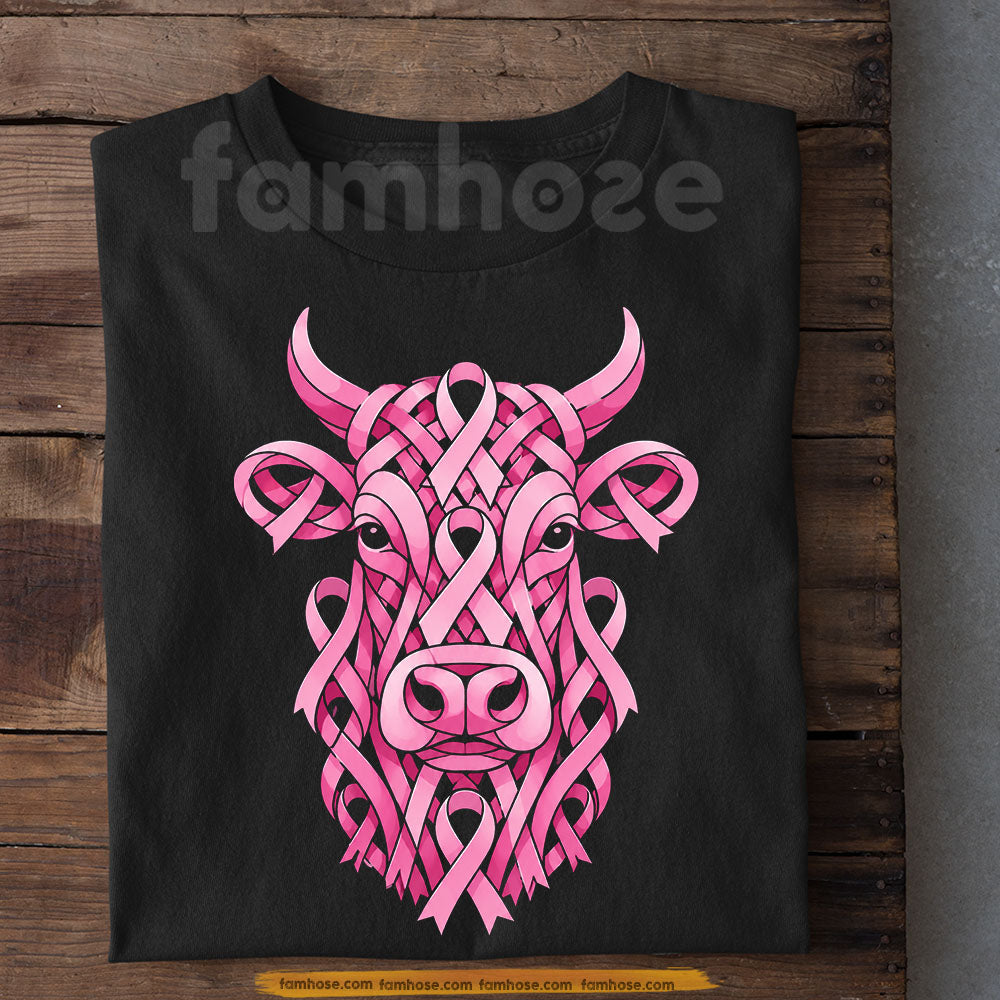 Breast Cancer Awareness Cow T-shirt, Pink Ribbon Farm Cow Tees Gift For Cow Lover