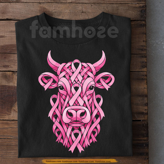 Breast Cancer Awareness Cow T-shirt, Pink Ribbon Farm Cow Tees Gift For Cow Lover