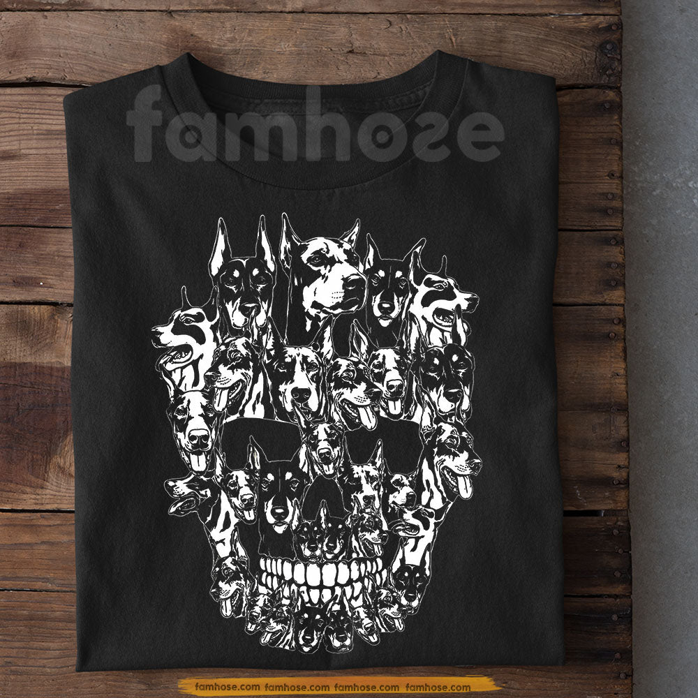 Halloween Dobermann Dog Skull T-Shirt, Gothic Dobermann Dog Graphic Tees Spooky Season Gift For Dog Lover