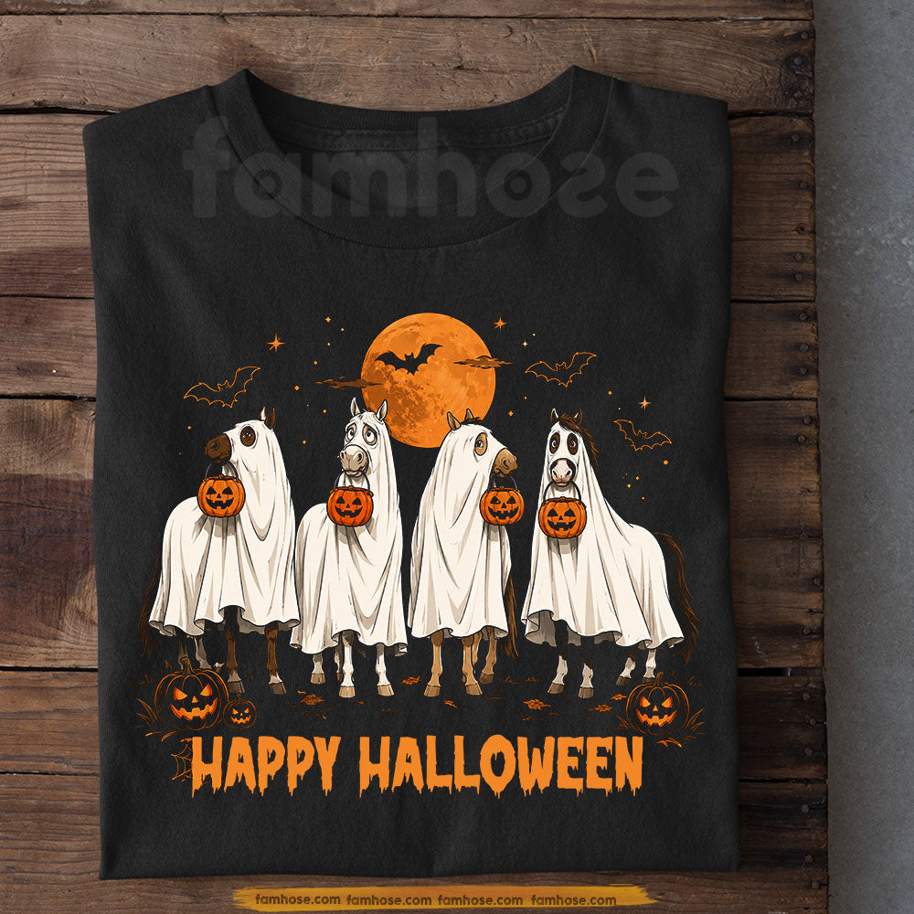 Halloween Horse Ghost T-Shirt, Happy Halloween Tees Spooky Season Gift For Horse Lover, Equestrian Rider