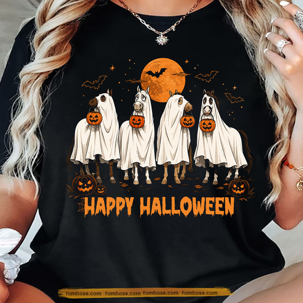Halloween Horse Ghost T-Shirt, Happy Halloween Tees Spooky Season Gift For Horse Lover, Equestrian Rider