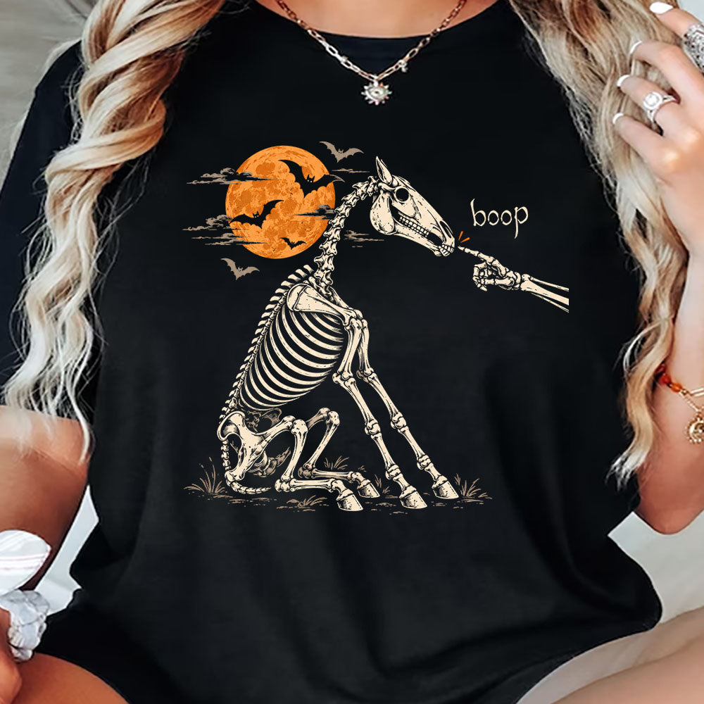Halloween Horse Skeleton T-shirt, Boop The Bony Snoot Tees Spooky Season Gift For Horse Lover