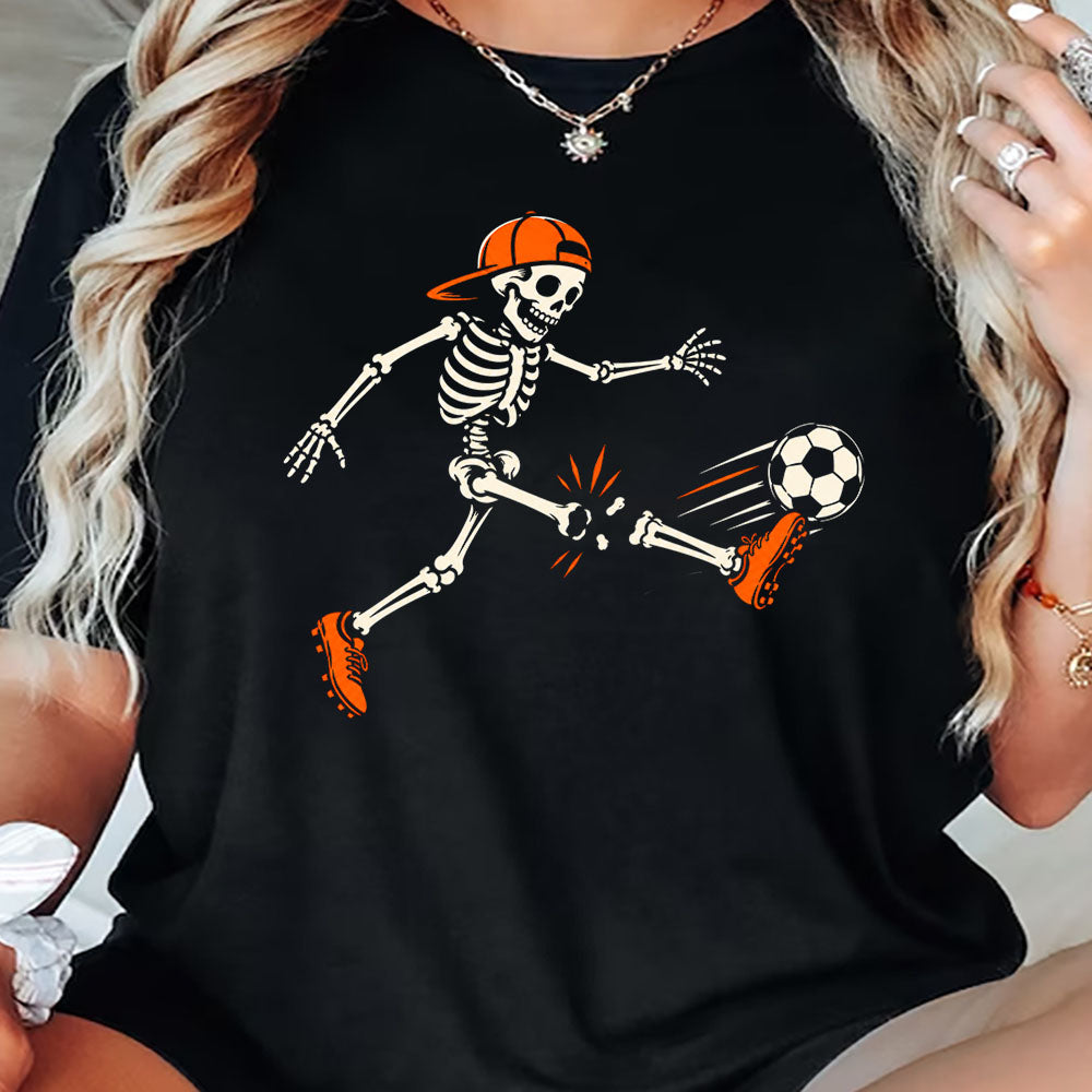 Funny Halloween Soccer Skeleton T-shirt, Kicked My Leg Off Tees Spooky Season Gift For Soccer Lover