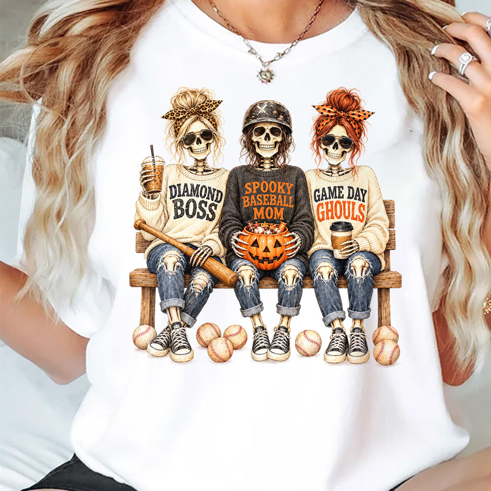 Halloween Baseball Mom Skeleton T-shirt, Diamond Bosses After Dark Tees Spooky Season Gift For Baseball Lovers