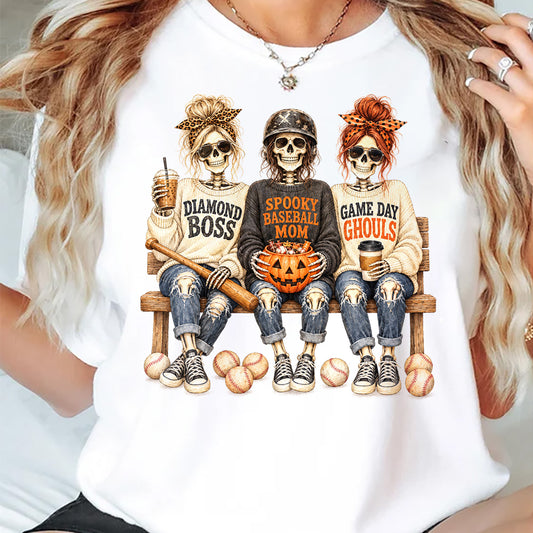 Halloween Baseball Mom Skeleton T-shirt, Diamond Bosses After Dark Tees Spooky Season Gift For Baseball Lovers