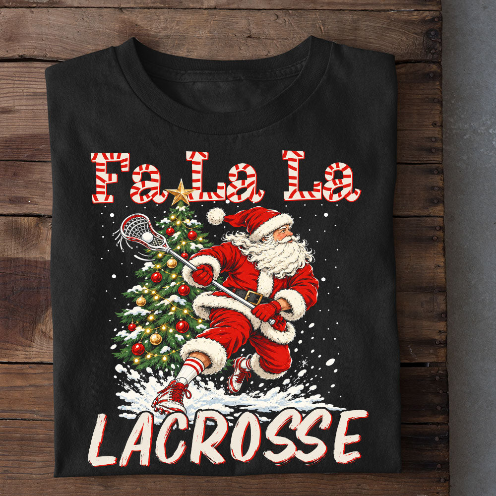 Christmas Santa Lacrosse Sweatshirt, Fa La La Lacrosse Crewneck Sweatshirt Xmas Gift For Lacrosse Lover