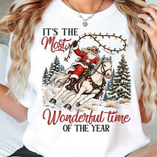 Christmas Santa Cowboy T-Shirt, It's The Most Wonderful Time Of The Year Tees Xmas Gift For Cowboys