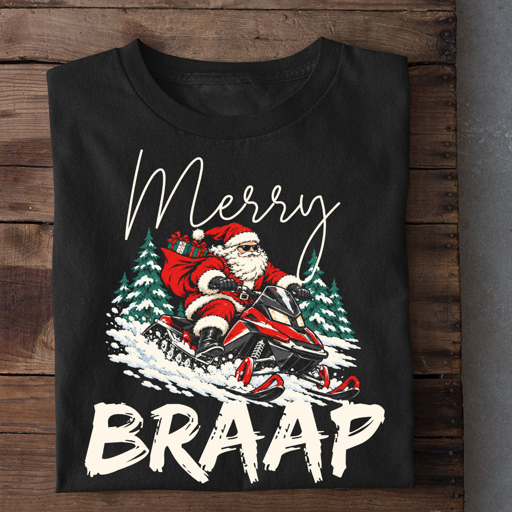 Funny Christmas Snowmobile Santa Sweatshirt, Mery Braap Crewneck Sweatshirt Xmas Gift For Snowmobiling Lover