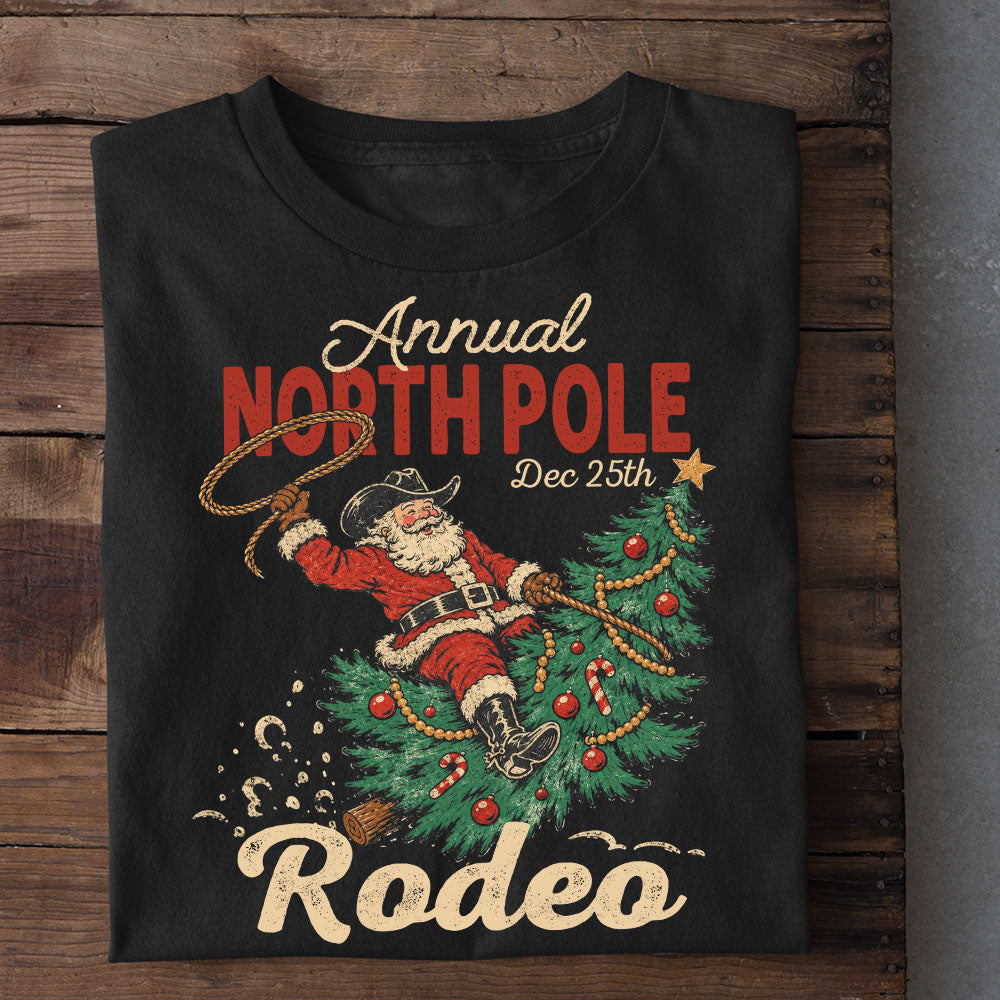 Christmas Santa Cowboy Sweatshirt, Annual North Pole Rodeo Crewneck Sweatshirt Xmas Gift For Cowboy, Rodeo Lover