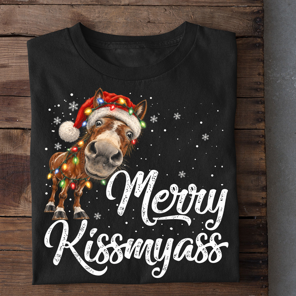 Funny Christmas Horse Sweatshirt, Merry Kissmyass Crewneck Sweatshirt Xmas Gift For Horse Lover