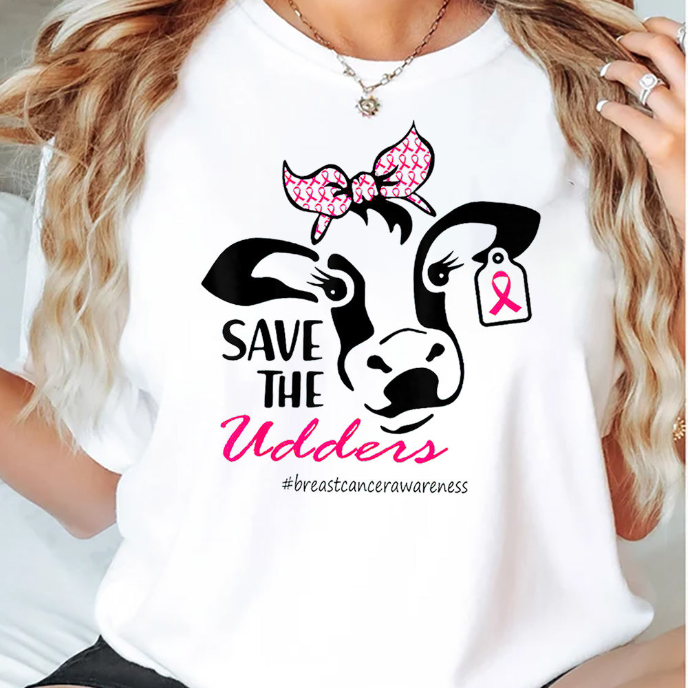 Funny Cow T-shirt, Save The Udders, Gift For Cow Lovers Who Supports Breast Cancer Awareness
