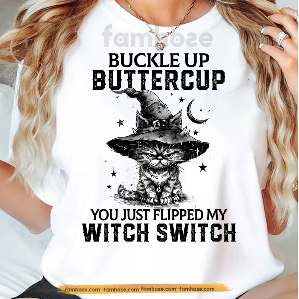 Halloween Cat T-shirt, Cat Witch Switch, Spooky Season Gift For Cat Lovers, Cat Owners Tee