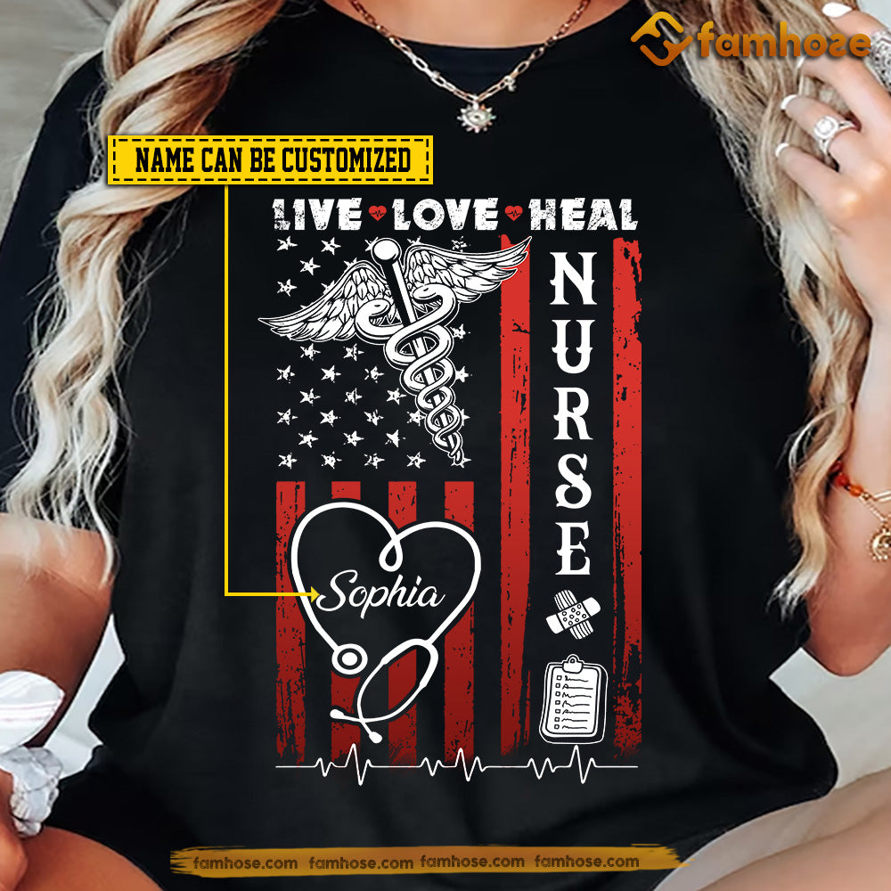 Funny Personalized Nurse T-shirt, Live Love Heal Nurse Tees Vintage Gift For Nurse Lovers