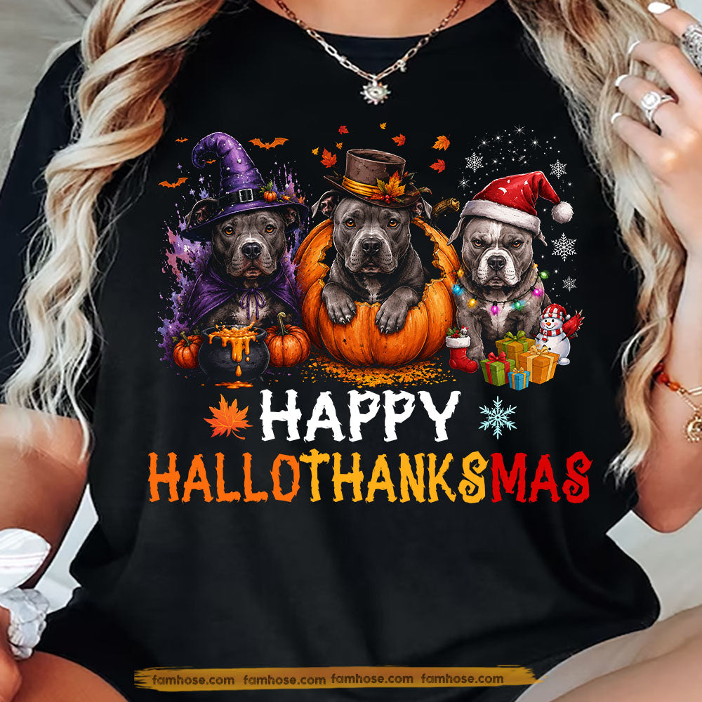 Halloween Pitbull Dog T-Shirt, Happy Hallo Thanks Mas Dog Tees Spooky Season Gift For Pitbull Dog Lover