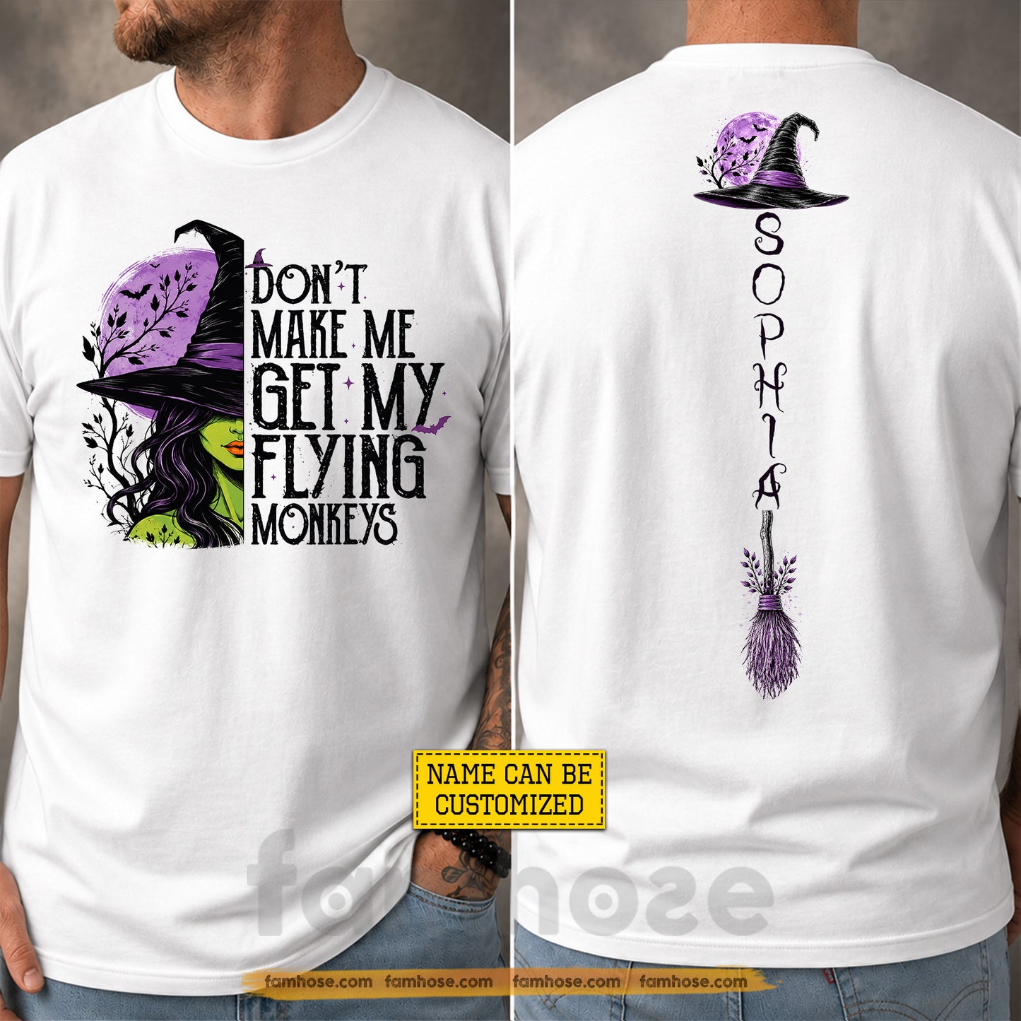 Personalized Halloween Witch Two-sided T-shirt, Don't Make Me Get My Flying Monkeys Tees Spooky Season Gift For Witch Lover
