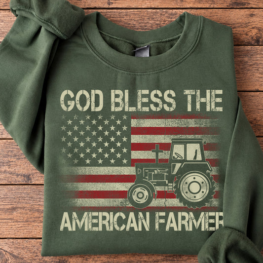 America Farmer Sweatshirt, God Bless The American Farmer Crewneck Sweatshirt Gift For Tractor Lovers