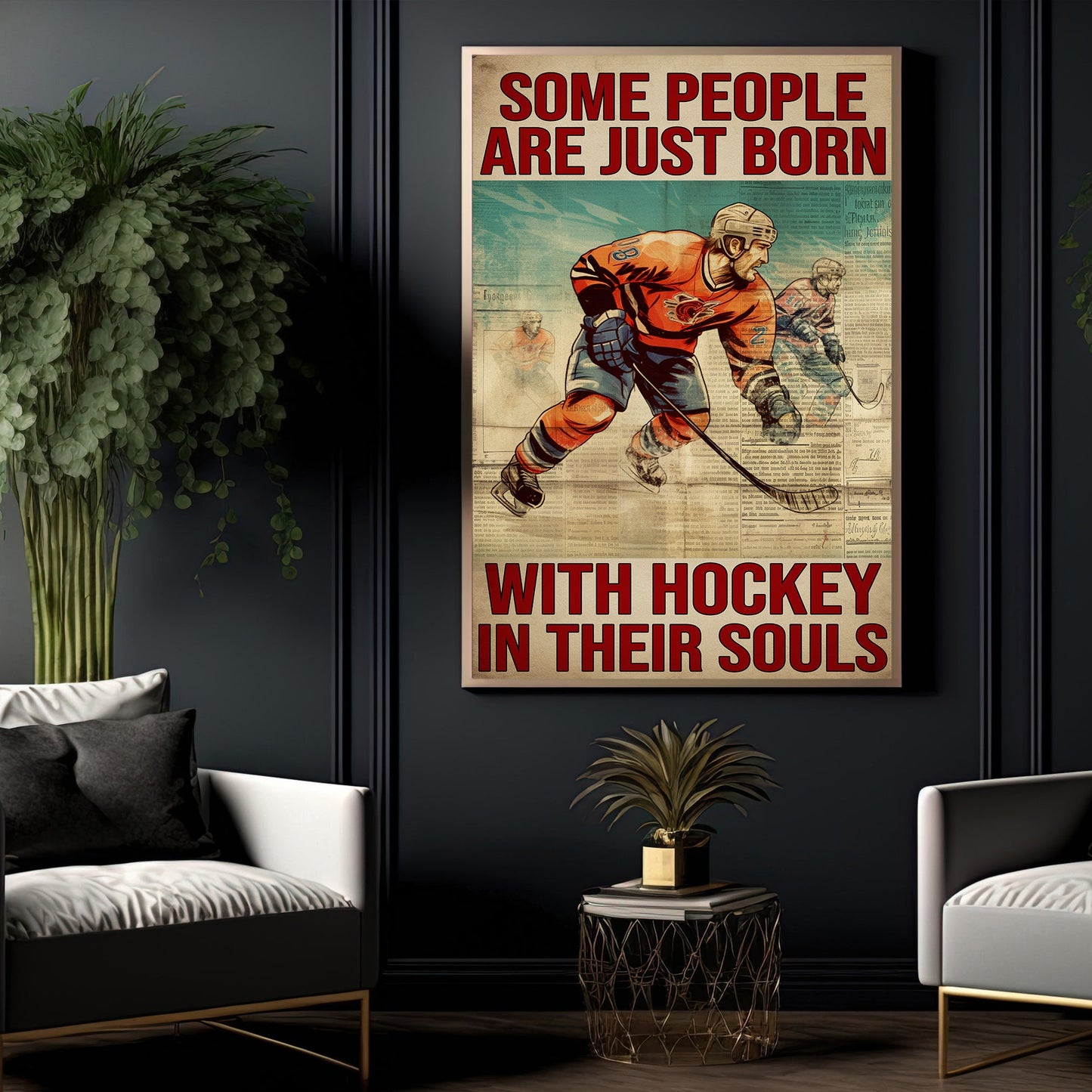 Some People Are Just Born With Hockey, Funny Hockey Canvas Painting, Inspirational Quotes Wall Art Decor, Poster Gift For Hockey Lovers