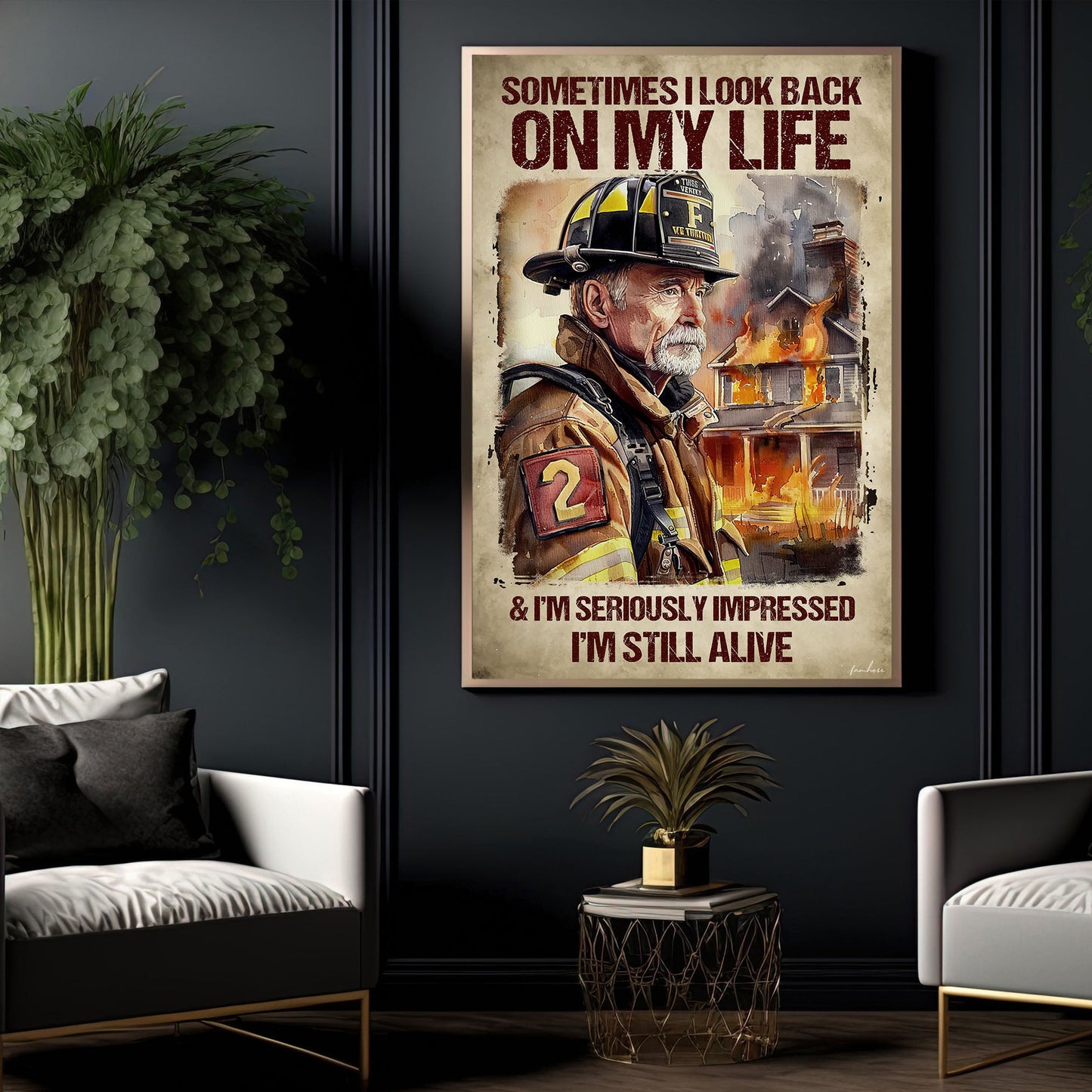 Motivational Firefighter Canvas Painting, I Look Back On My Life Still Alive, Inspirational Quotes Wall Art Decor, Poster Gift For Firefighter Lovers