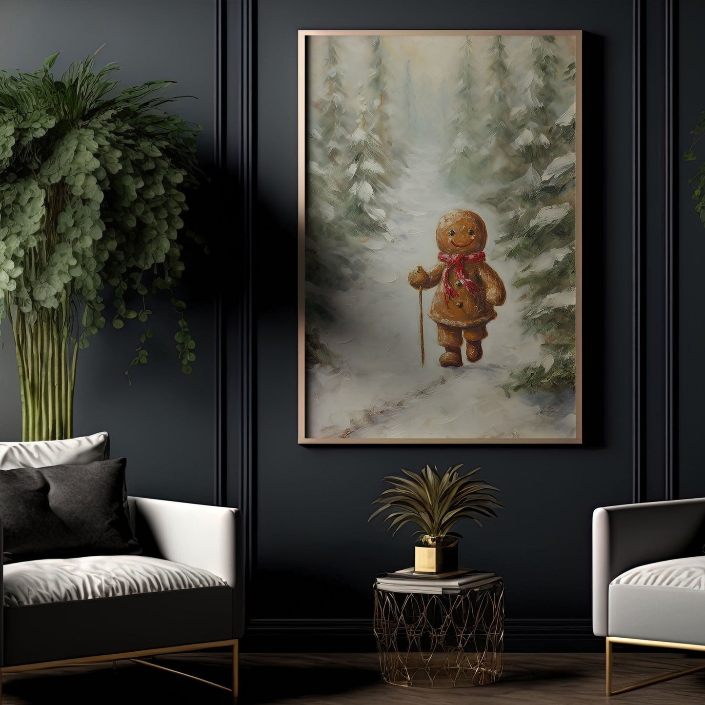 Journey Of The Gingerbread Hiker, Gingerbread Canvas Painting, Xmas Wall Art Decor - Gingerbread Poster Gift