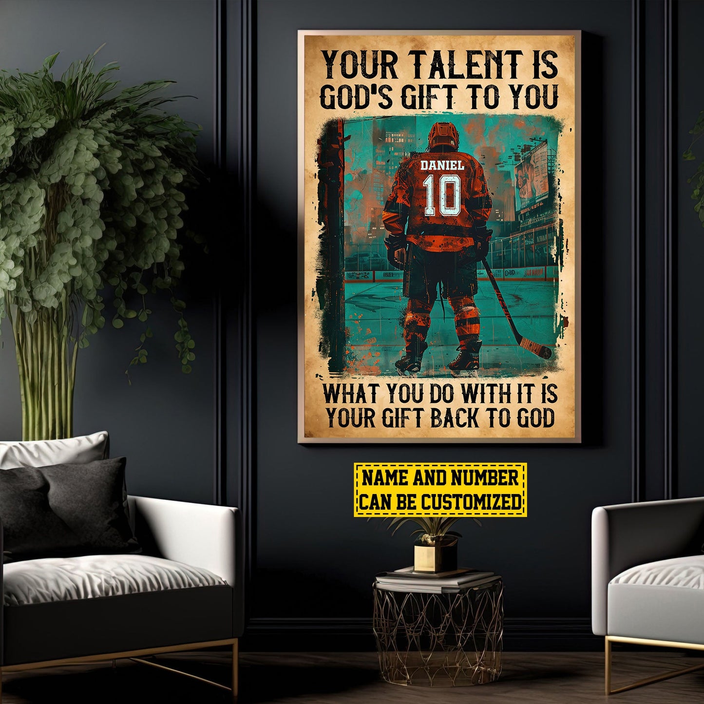 Personalized Motivational Hockey Canvas Painting, Your Talent Is God's Gift To You, Inspirational Quotes Wall Art Decor, Poster Gift For Hockey Lovers