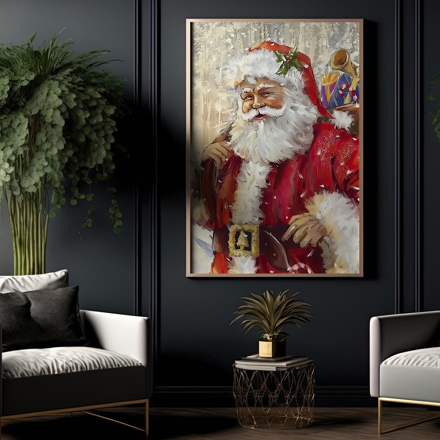 Santa Claus Brings Gifts, Santa Claus Christmas Canvas Painting, Xmas Wall Art Decor - Christmas Poster Gift