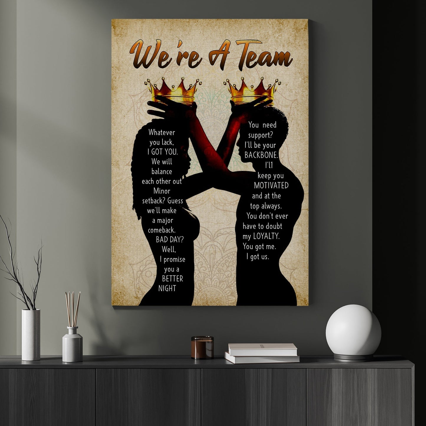 Black King And Black Queen We're A Team, African American Canvas Painting, Motivation Wall Art Decor, Inspirational Quotes Poster