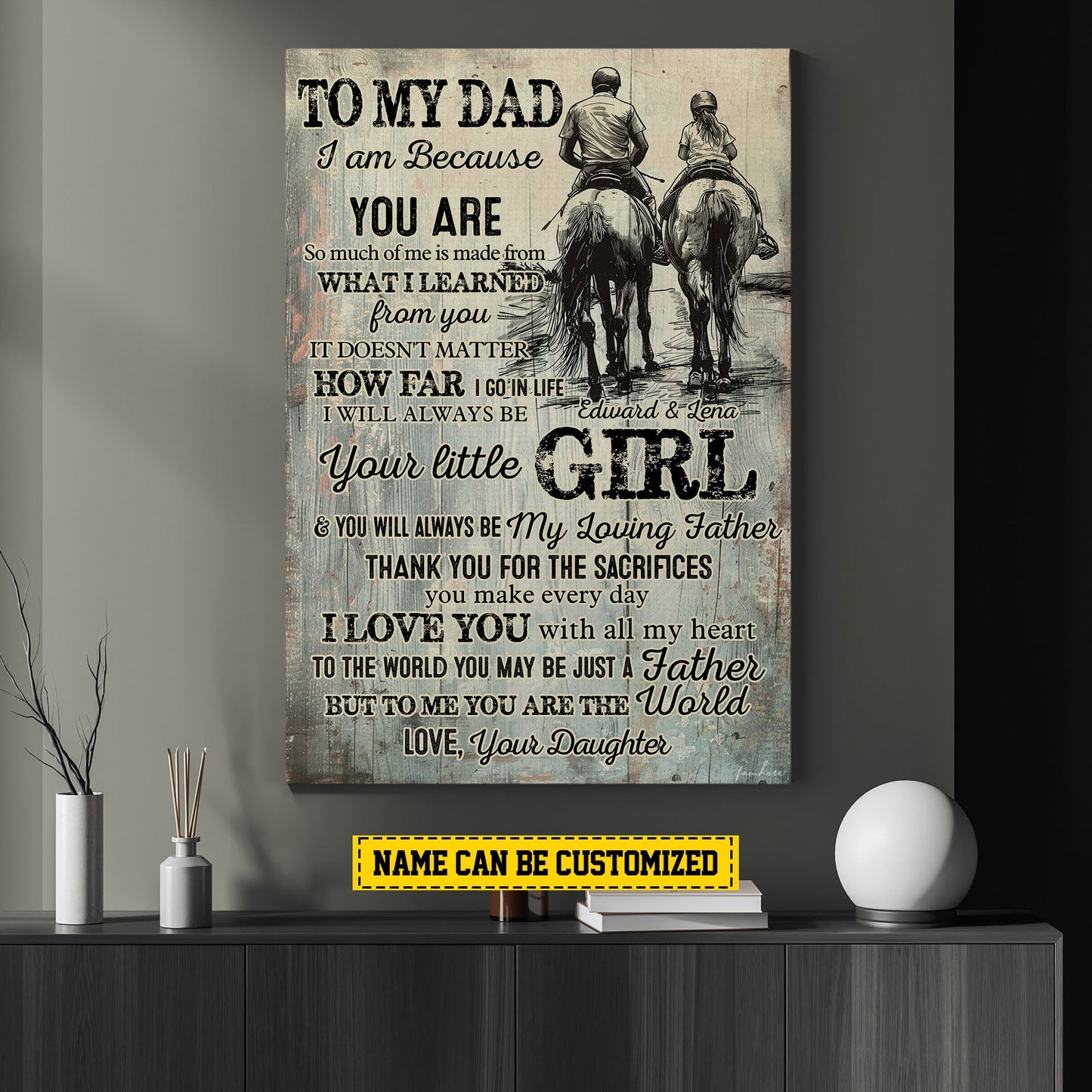 Personalized Motivational Horse Riding Canvas Painting, Inspirational Quotes Wall Art Decor, Father's Day Poster Gift For Horse Riding Lovers