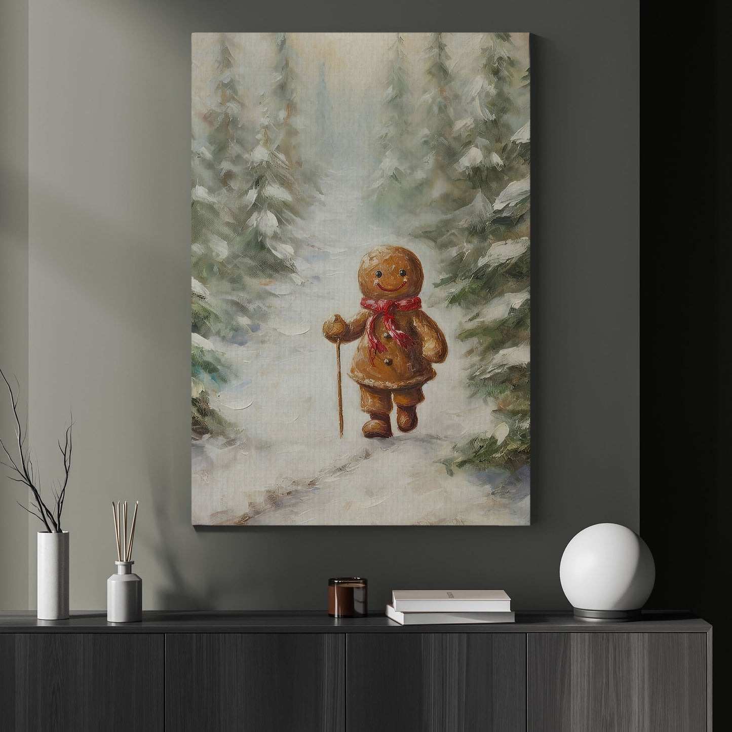 Journey Of The Gingerbread Hiker, Gingerbread Canvas Painting, Xmas Wall Art Decor - Gingerbread Poster Gift
