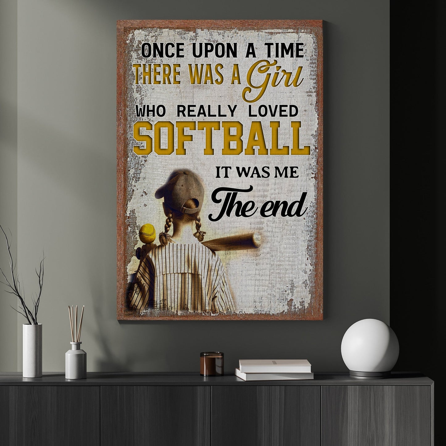 A Girl Who Really Loved Softball, Canvas Painting, Inspirational Quotes Wall Art Decor, Poster Gift For Softball Lovers