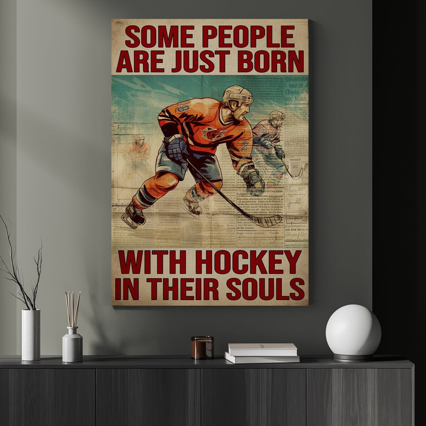 Some People Are Just Born With Hockey, Funny Hockey Canvas Painting, Inspirational Quotes Wall Art Decor, Poster Gift For Hockey Lovers