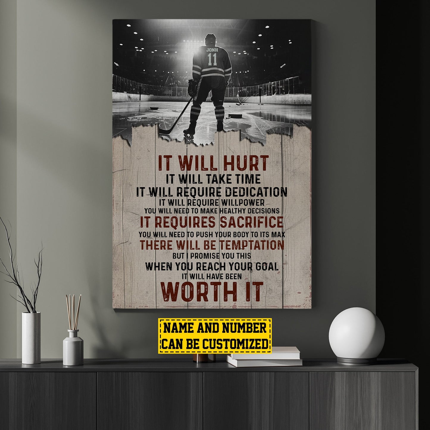 Personalized Motivational Hockey Canvas Painting, When You Reach Your Goal Worth It, Inspirational Quotes Wall Art Decor, Poster Gift For Hockey Lovers