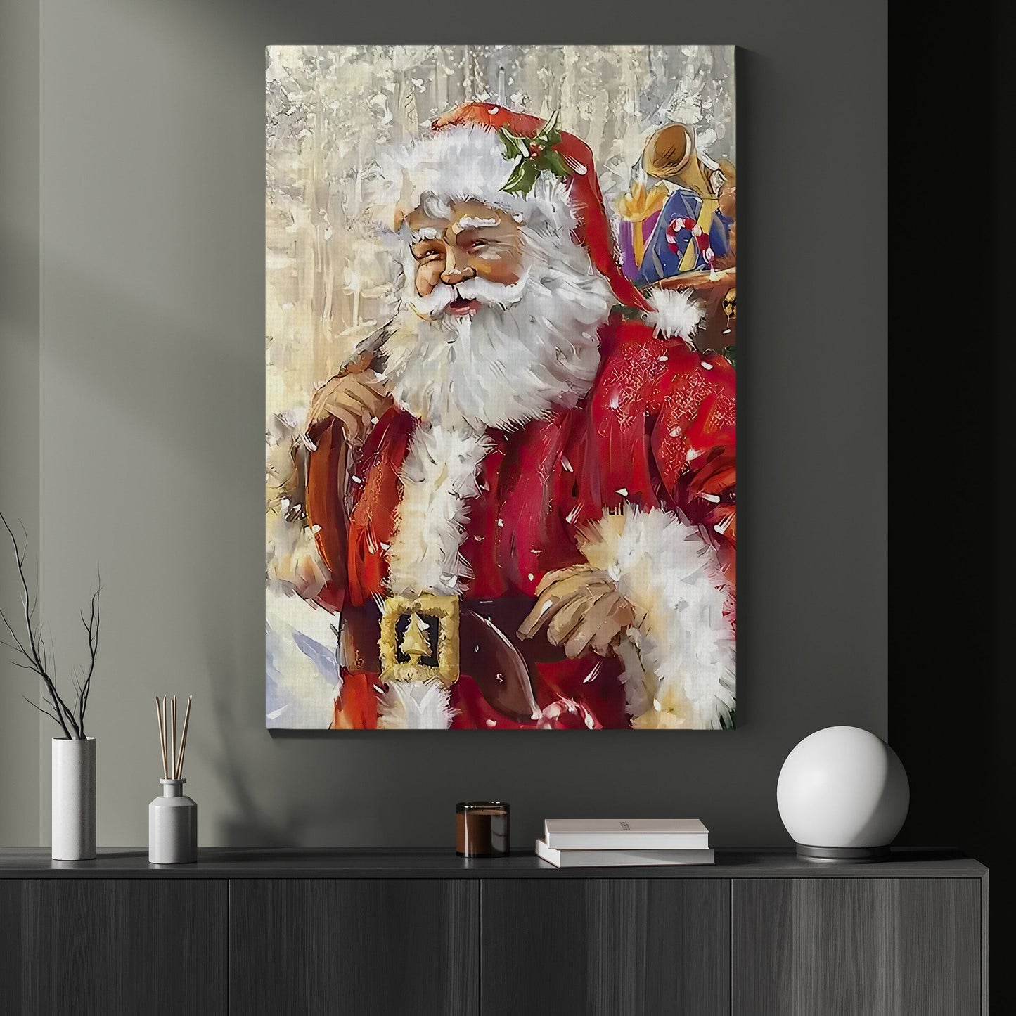 Santa Claus Brings Gifts, Santa Claus Christmas Canvas Painting, Xmas Wall Art Decor - Christmas Poster Gift