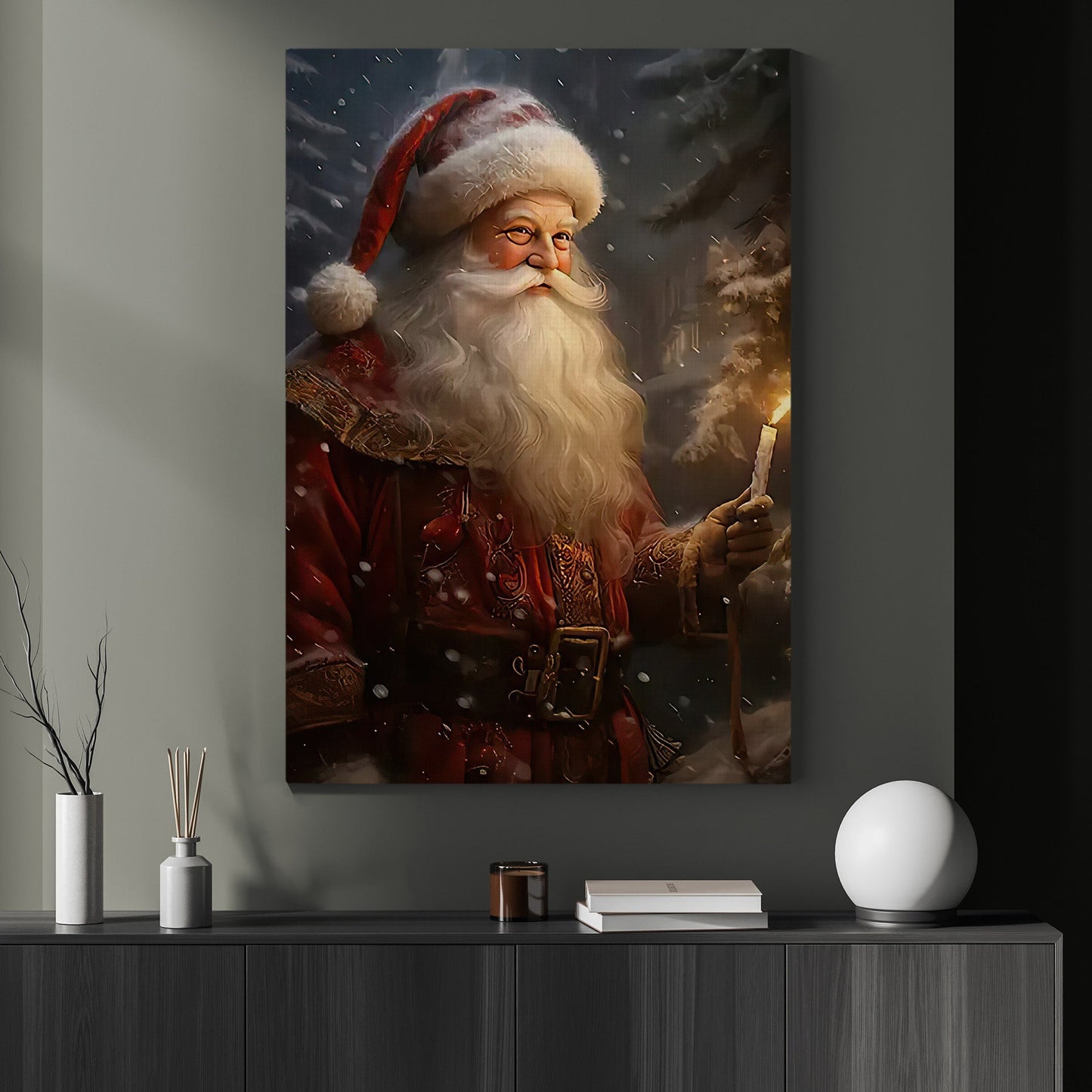 Santa Hold The Candle, Santa Claus Christmas Canvas Painting, Xmas Wall Art Decor - Christmas Poster Gift