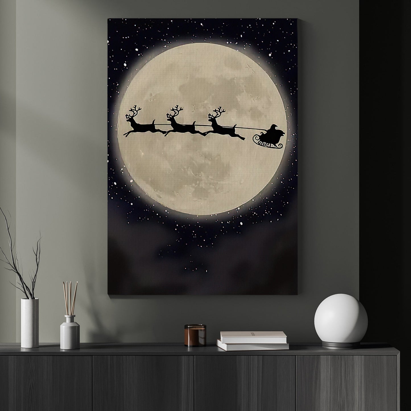 Reindeer Pulling Santa Claus, Santa Claus Christmas Canvas Painting, Xmas Wall Art Decor - Christmas Poster Gift