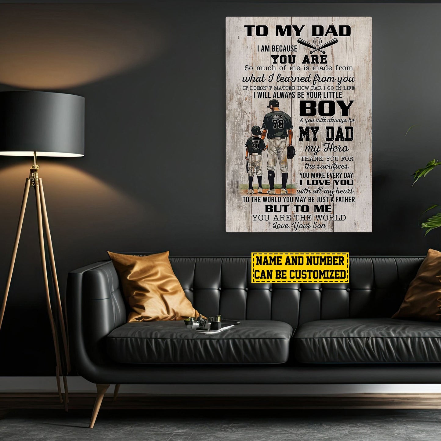 Personalized Baseball Boy Canvas Painting, To My Dad Your Little Boy, Inspirational Quotes Baseball Wall Art Decor, Father's Day Poster Gift For Dad From Son