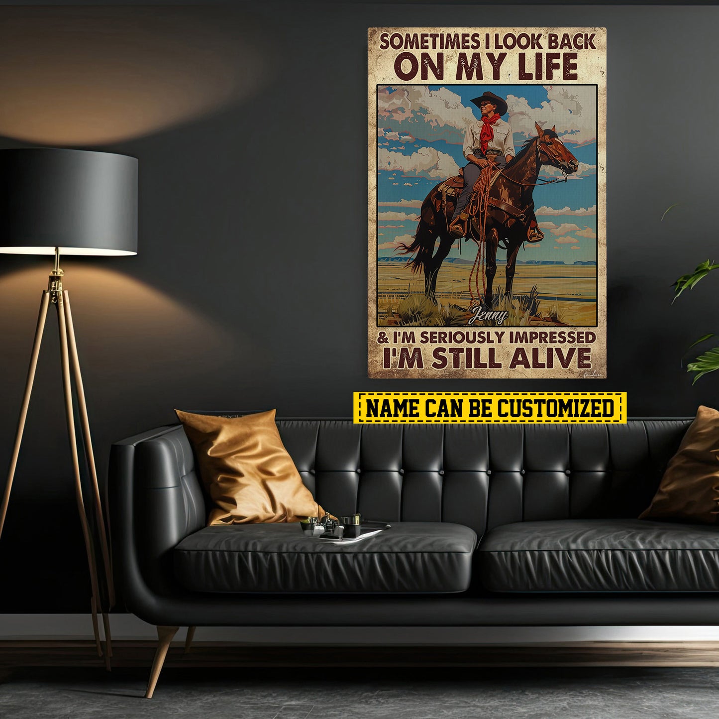 Look Back On My Life, Personalized Motivational Cowboy Canvas Painting, Horse Quotes Wall Art Decor, Gift For Cowboy Lovers, Horse Lovers