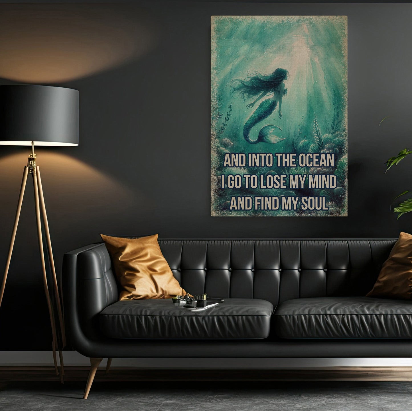 Into The Ocean Find My Soul, Motivational Canvas Painting, Inspirational Quotes Wall Art Decor, Poster Gift For Mermaid Lovers