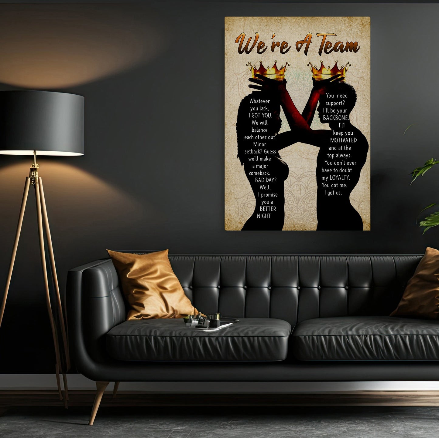 Black King And Black Queen We're A Team, African American Canvas Painting, Motivation Wall Art Decor, Inspirational Quotes Poster