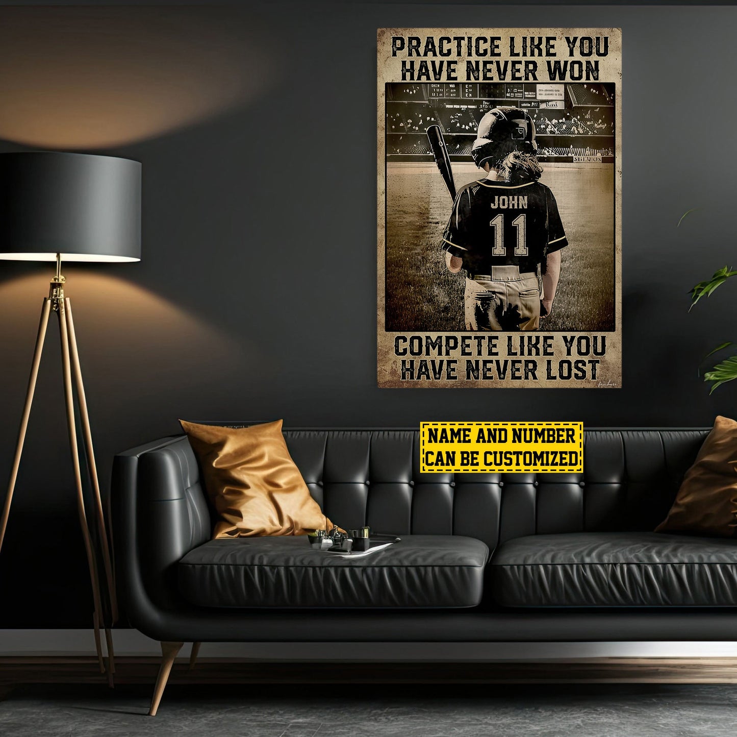 Personalized Motivational Softball Girl Canvas Painting, Practice Like You Have Never Won, Softball Woman Inspirational Quotes Wall Art Decor, Poster Gift For Softball Lovers