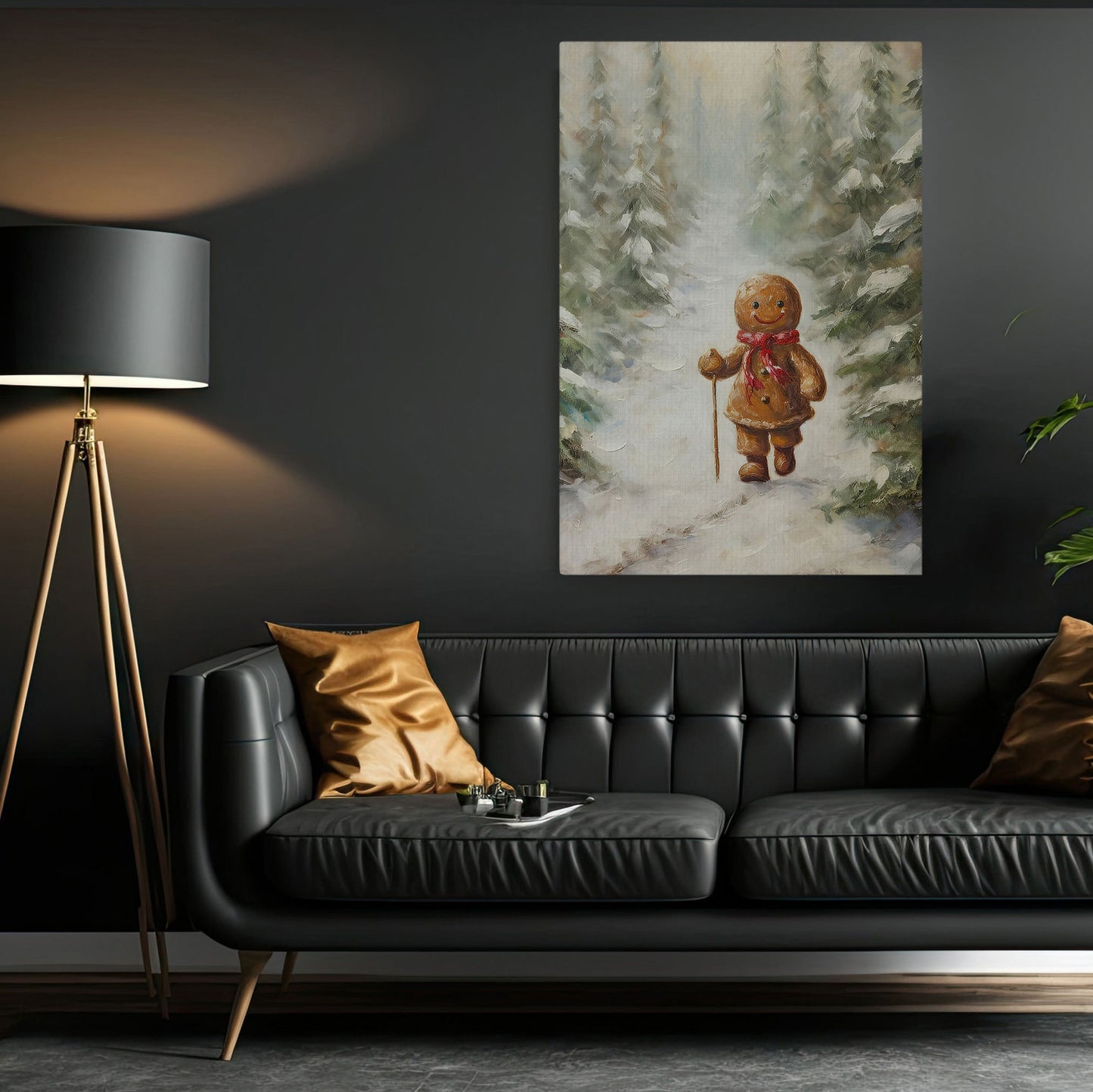 Journey Of The Gingerbread Hiker, Gingerbread Canvas Painting, Xmas Wall Art Decor - Gingerbread Poster Gift