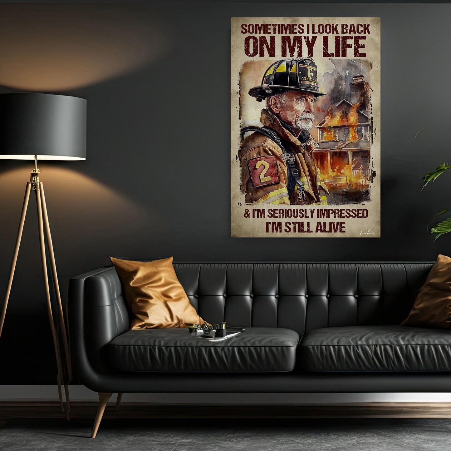 Motivational Firefighter Canvas Painting, I Look Back On My Life Still Alive, Inspirational Quotes Wall Art Decor, Poster Gift For Firefighter Lovers