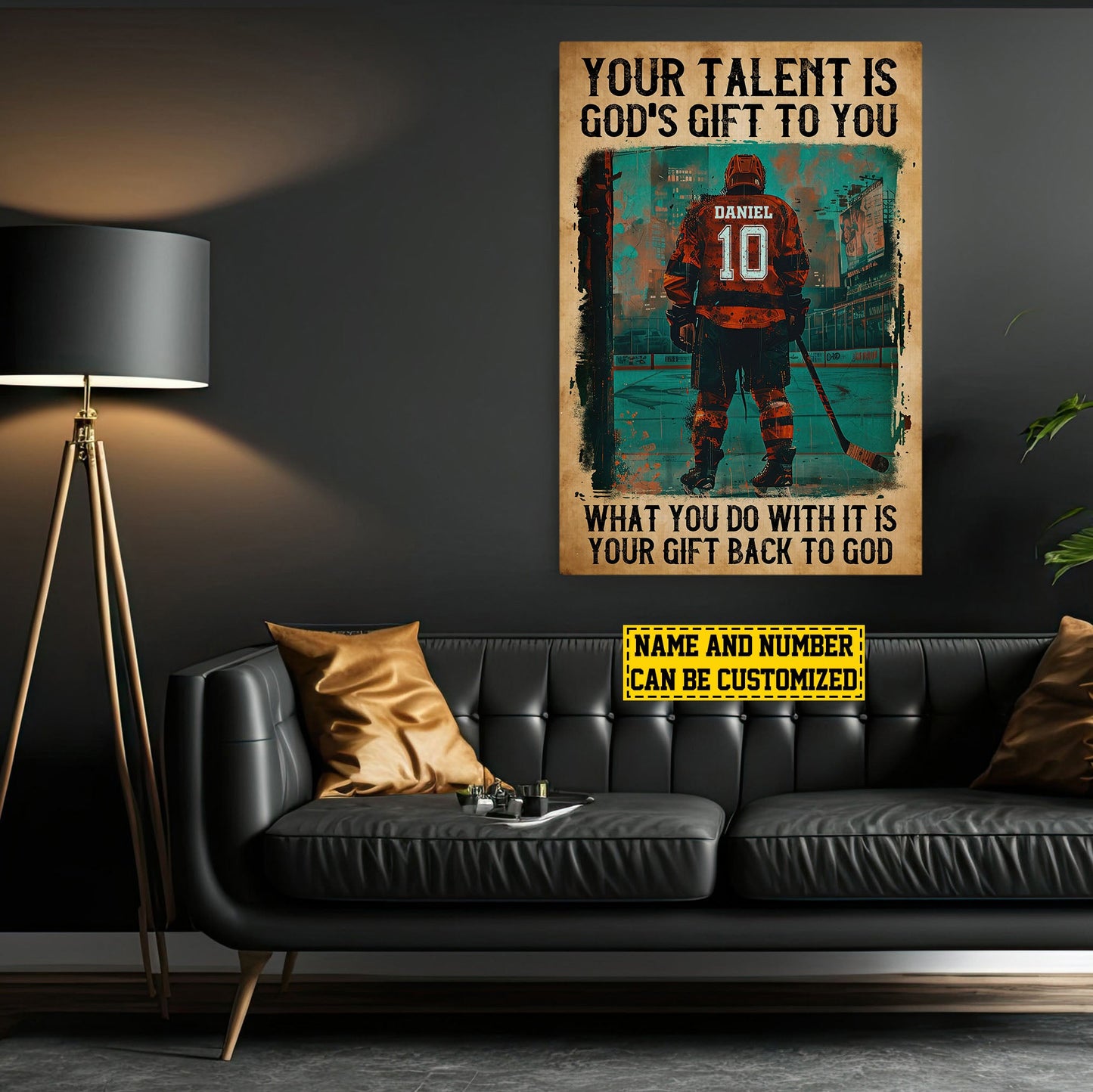 Personalized Motivational Hockey Canvas Painting, Your Talent Is God's Gift To You, Inspirational Quotes Wall Art Decor, Poster Gift For Hockey Lovers