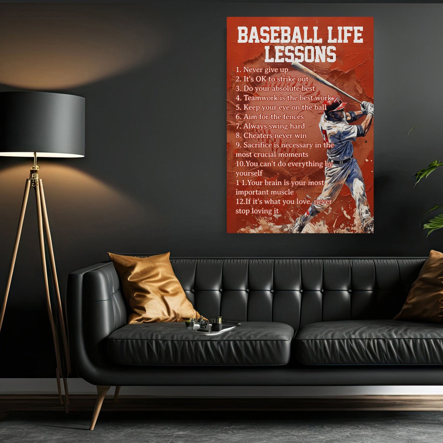 Baseball Life Lessons Never Give Up, Motivational Canvas Painting, Inspirational Quotes Wall Art Decor, Poster Gift For Baseball Lovers