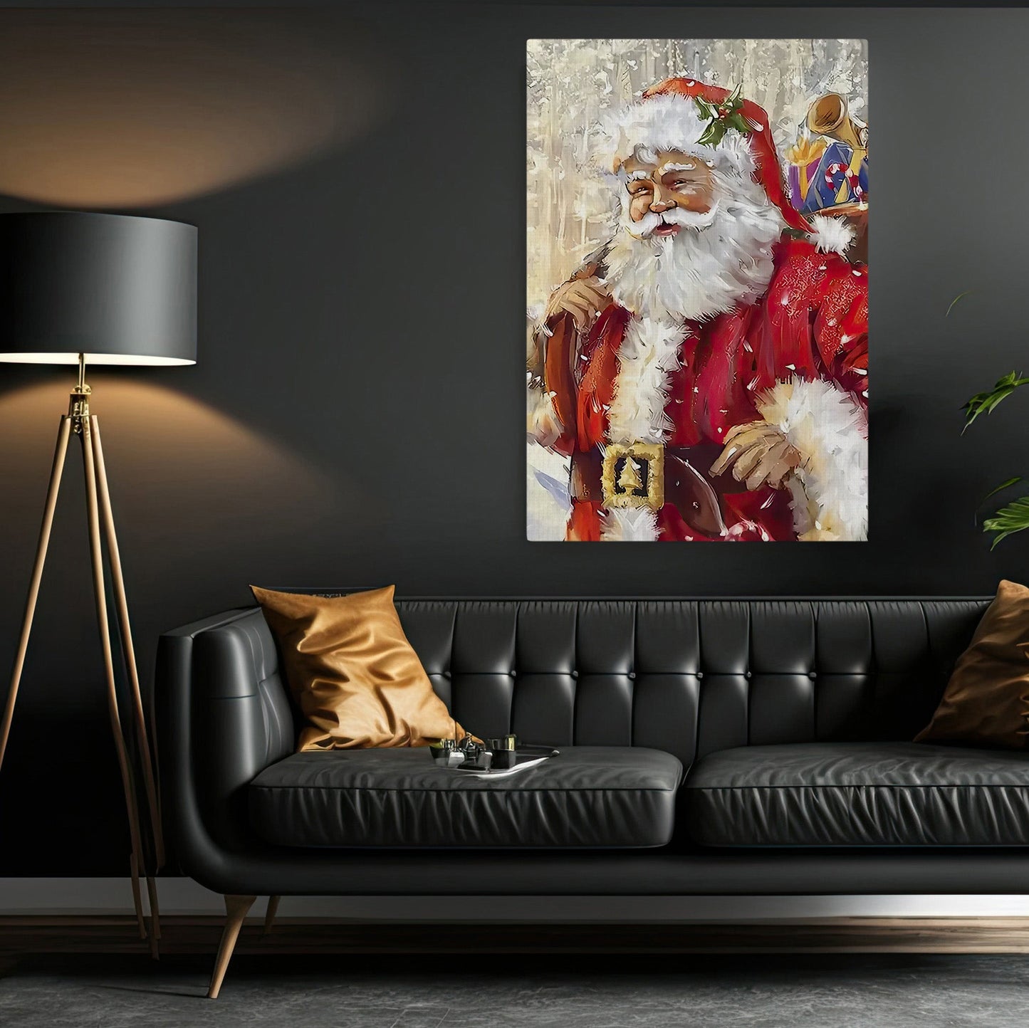 Santa Claus Brings Gifts, Santa Claus Christmas Canvas Painting, Xmas Wall Art Decor - Christmas Poster Gift