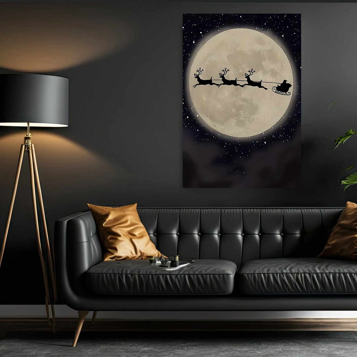 Reindeer Pulling Santa Claus, Santa Claus Christmas Canvas Painting, Xmas Wall Art Decor - Christmas Poster Gift