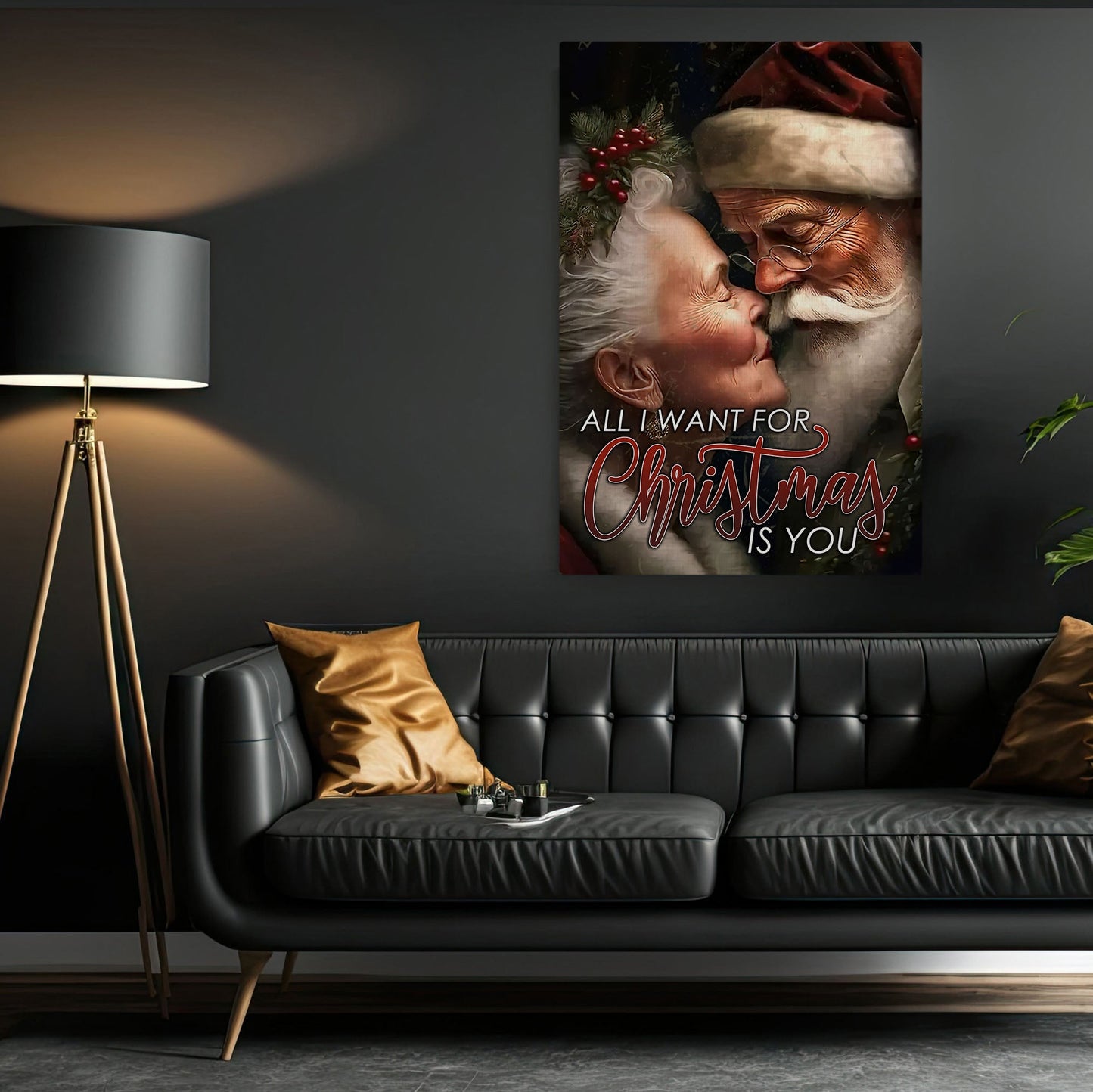 Couple Santa Claus All I Want For Christmas Is You, Santa Claus Christmas Canvas Painting, Xmas Wall Art Decor - Christmas Poster Gift