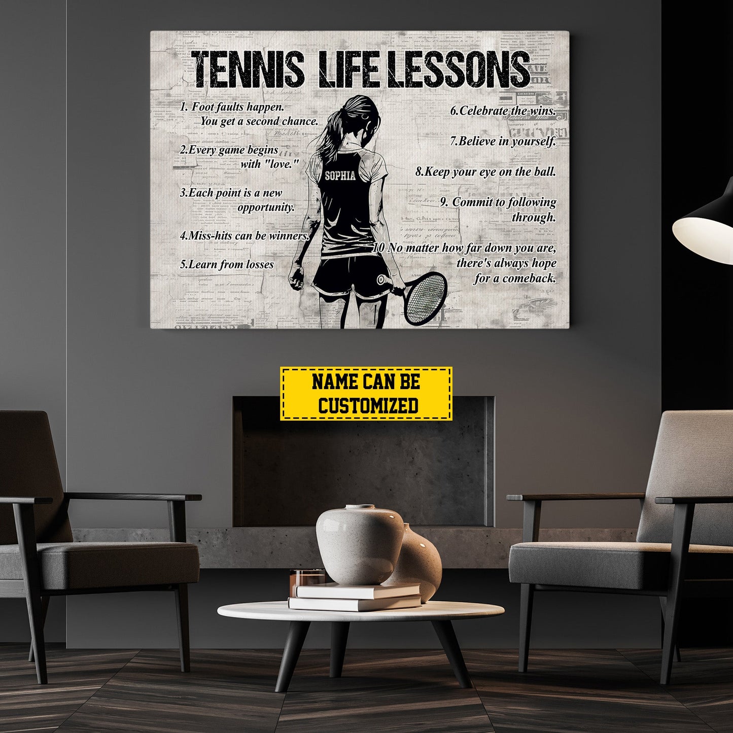 Tennis Life Lessons, Personalized Motivational Tennis Girl Canvas Painting, Inspirational Quotes Wall Art Decor, Poster Gift For Tennis Lovers