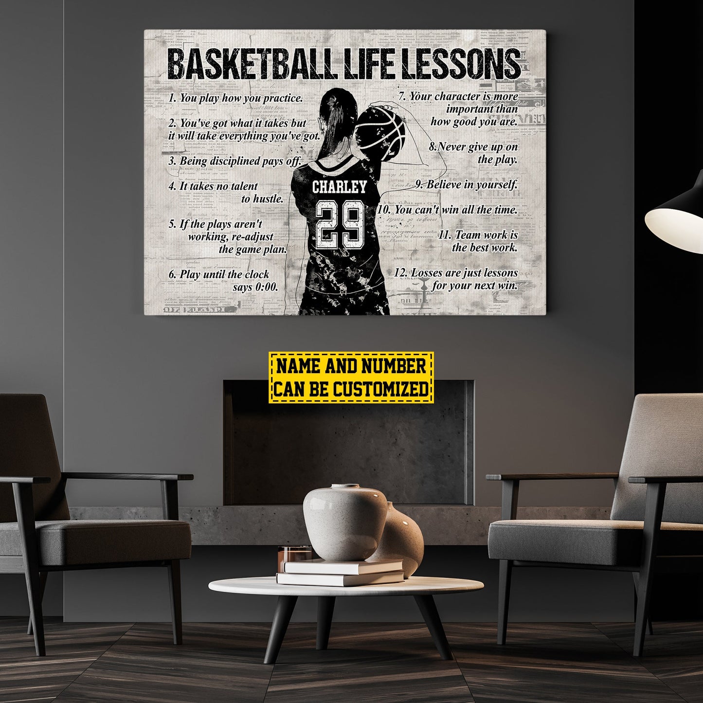 Personalized Motivational Basketball Girls Canvas Painting, Basketball Life Lessons, Inspirational Quotes Wall Art Decor, Poster Gift For Basketball Lovers