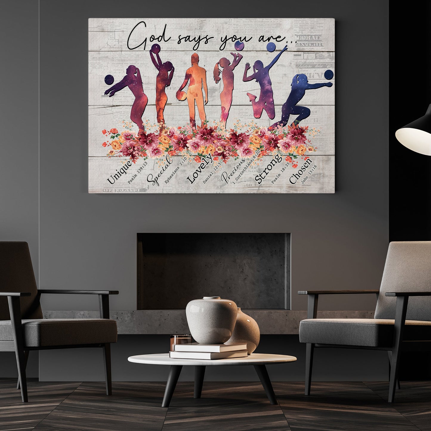 God Says You Are Unique Special Chosen, Volleyball Girl Canvas Painting, Inspirational Quotes Volleyball Wall Art Decor, Poster Gift For Volleyball Lovers