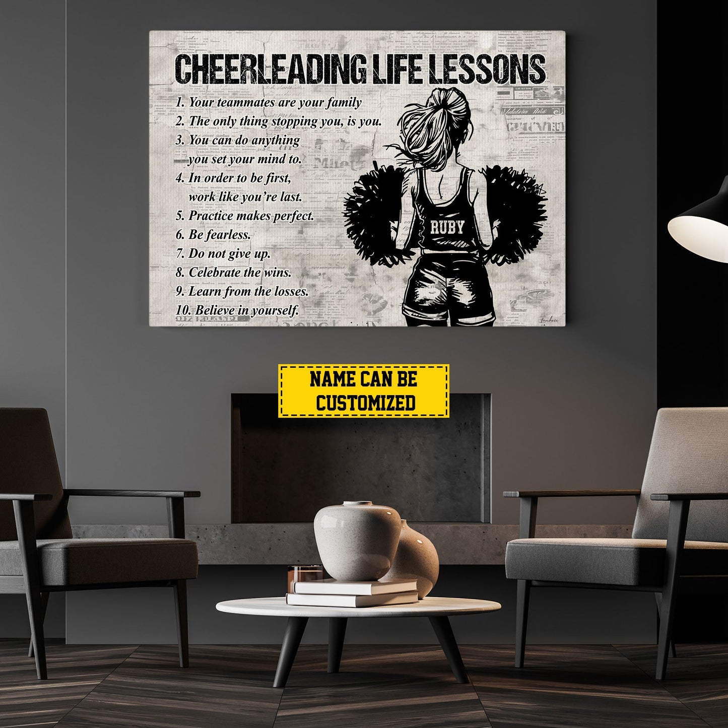 Cheerleading Life Lessons, Personalized Motivational Cheerleading Canvas Painting, Inspirational Quotes Wall Art Decor, Poster Gift For Cheerleading Lovers